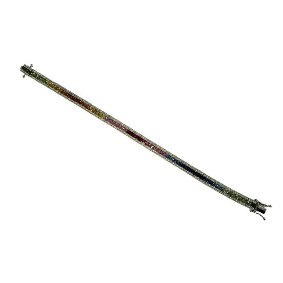 14K Gold Diamond and Multi Sapphire Rainbow Style Bracelet #15240 - Picture 5 of 9